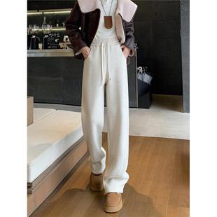 加绒加厚阔腿裤女2025新款白色加长款高个子女裤秋冬直筒裤子冬季