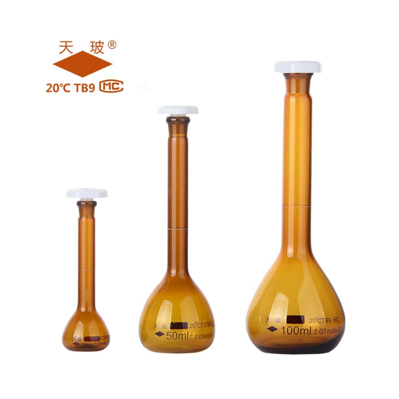 PP塑料塞玻璃容量瓶A级包过检500ml1000ml天玻透明棕色玻璃容量瓶