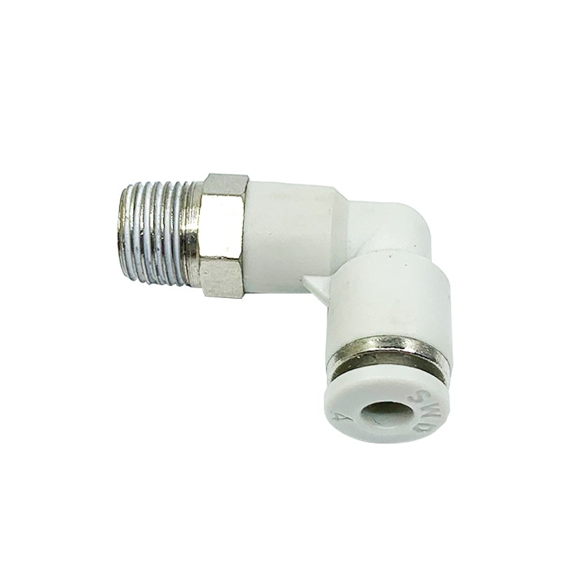白色气管快插接头塑料螺纹弯头SPL4 6 8 10 12 M5 01 02 03 04