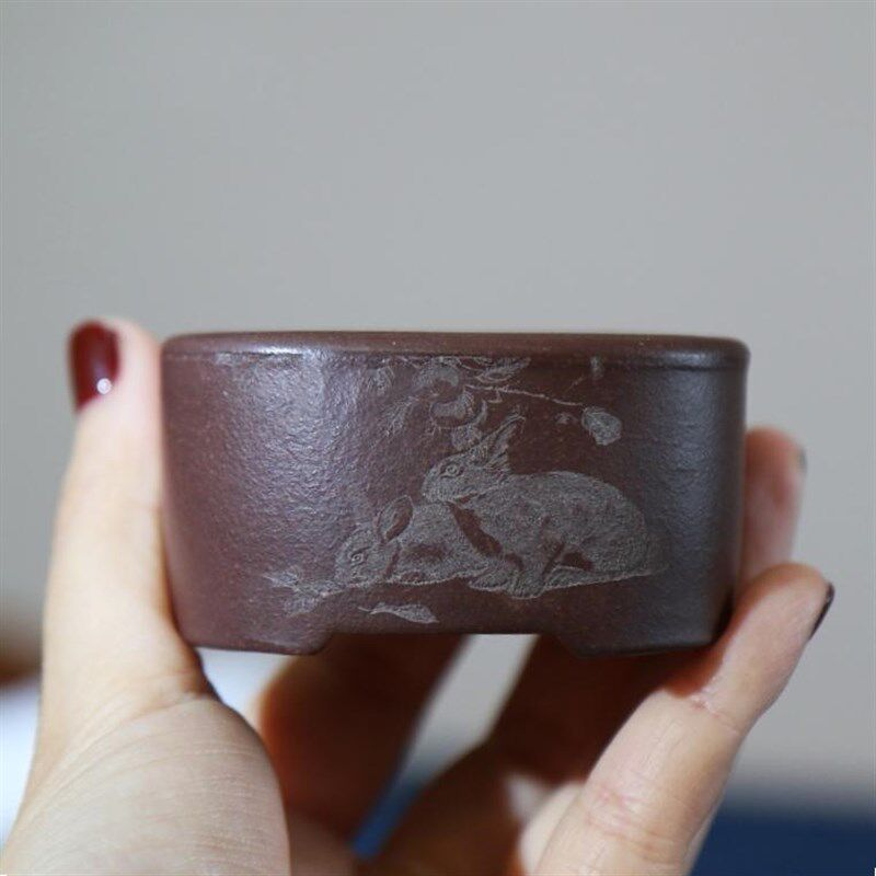 紫砂花盆微型盆景盆小盆微盆景桌面盆栽特小迷你手工盆精品刻绘