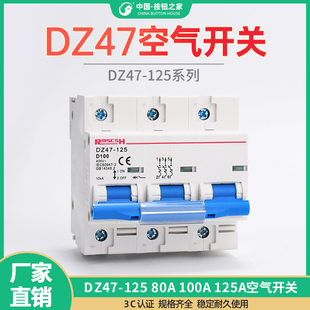 1P空开DZ47-125大功率2P小型3P断路器80A安100A 125A空气开关4P