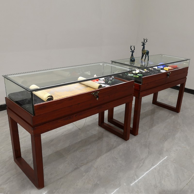实木珠宝展示柜展厅博物馆陈列柜图书馆古村字画文物玻璃柜台定制