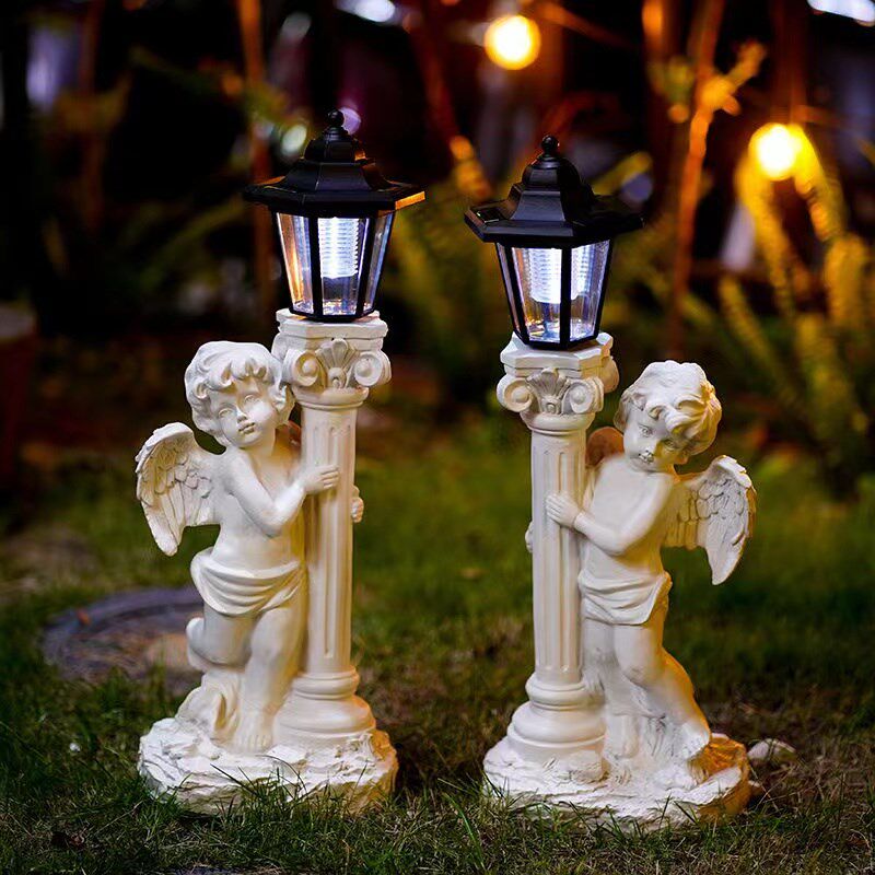 太阳能灯罗马柱天使欧式庭院子花园门口仿古石柱雕像户外摆件景观