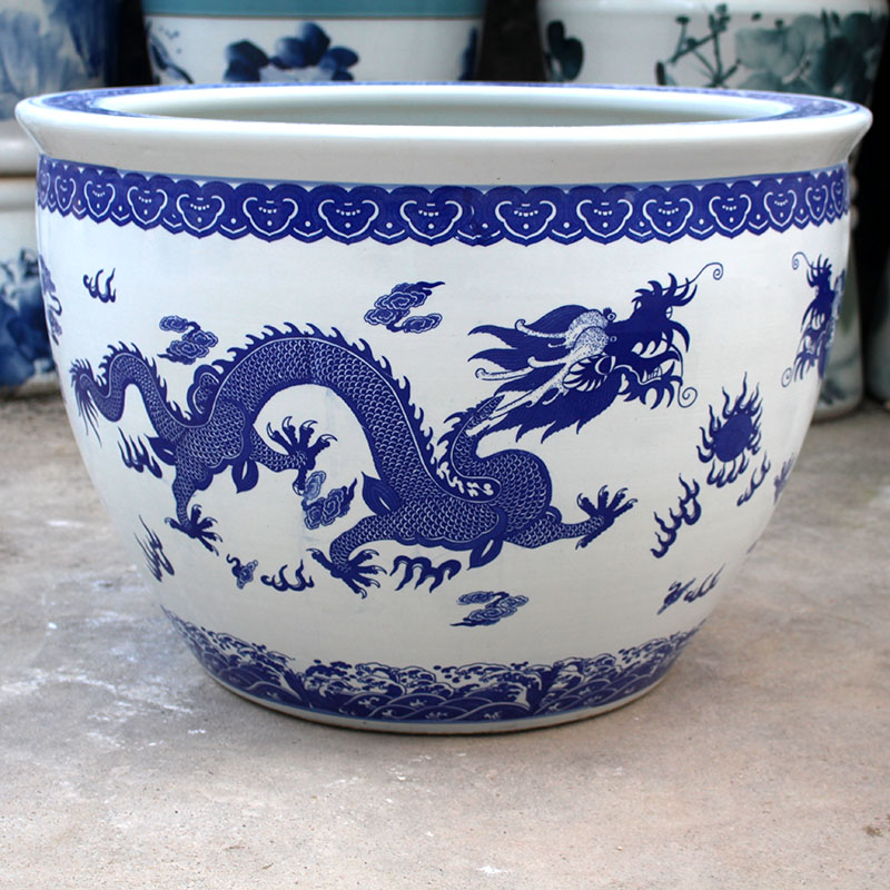 包邮青花陶瓷鱼缸1米特大水缸瓷缸睡莲盆大荷花缸碗莲缸乌龟缸