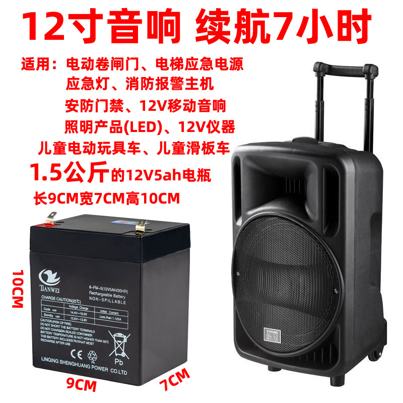 12V伏拉杆移动广场舞音响电瓶12V5A9A12AH童车消防电源门禁蓄电池