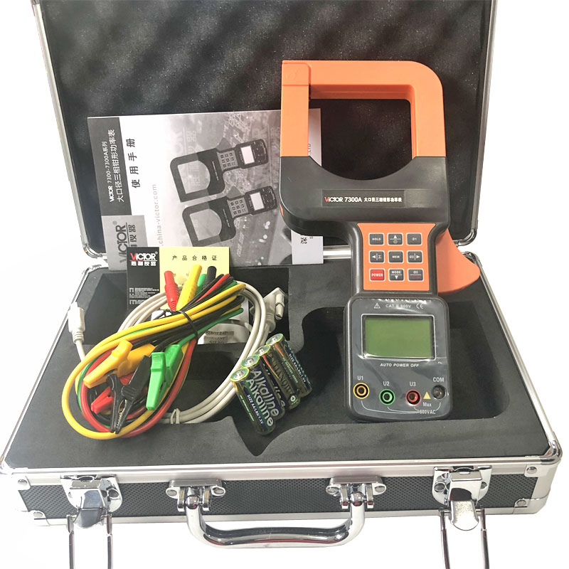 胜利VC7300A大开口2000A数字钳形功率表可测电流电压功率因数相位