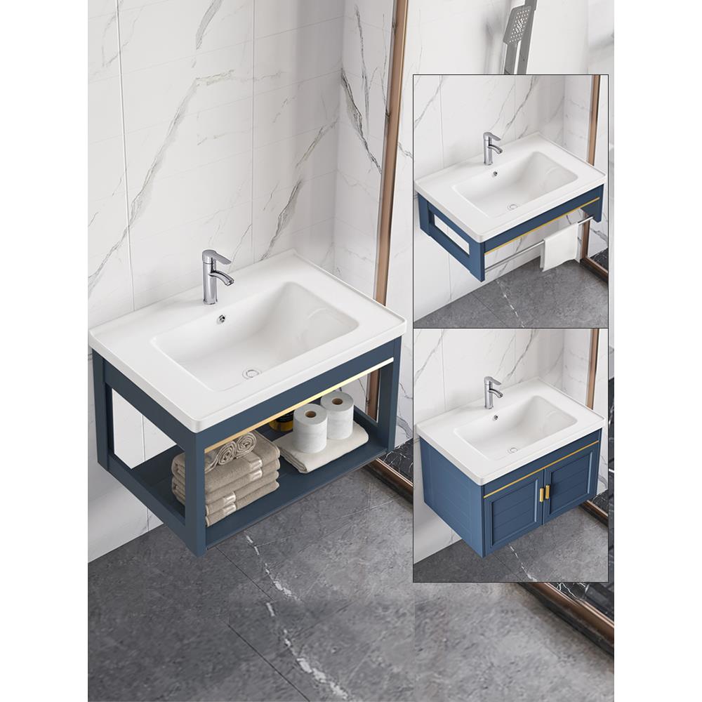 壁挂式洗手盆橱柜组合壁挂式陶瓷洗手盆家庭小公寓浴室空间铝洗手