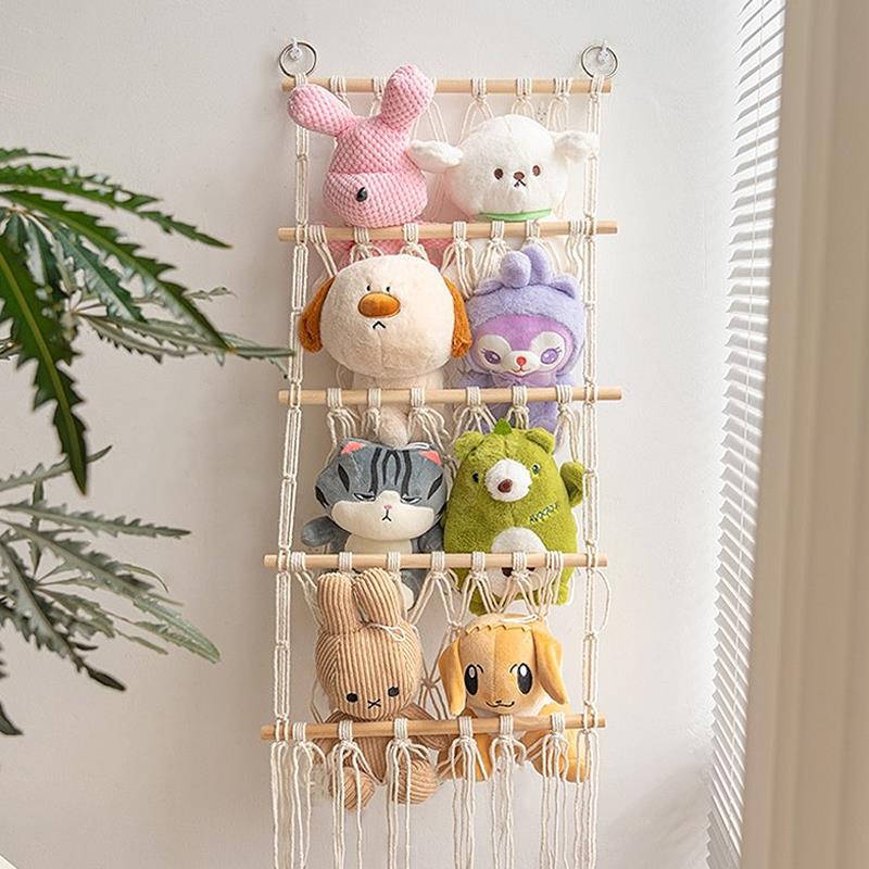 北欧风简约编织网兜壁挂客厅房间墙面装饰挂件公仔玩偶收纳展示架