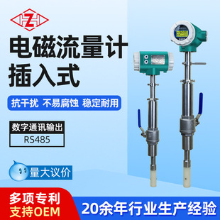 电磁流量计盐酸污水泥浆大口径带球阀防爆数显液体流量计 插入式