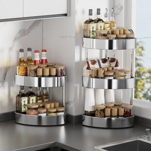 厨房不锈钢调料架多功能转角调味品收纳架家用台式窄边三角置物架