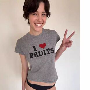 LOVE 辣妹打底正肩紧身短袖 FRUITS字母短袖 美式 上衣 T恤女夏新款