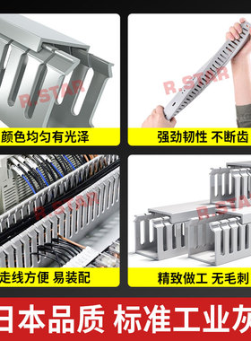 灰色线槽pvc配线槽绝缘行线槽开口型25*30*35*40*45*50*60*80*100