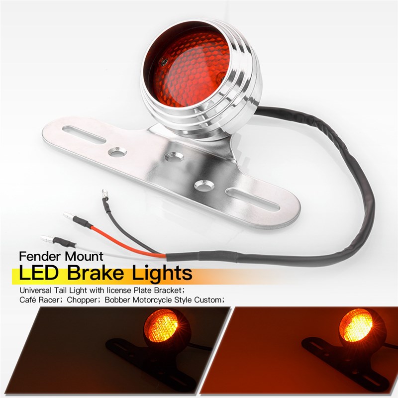 Chopper Bobber 摩托车改装复古LED圆形刹车灯后尾灯带牌照架