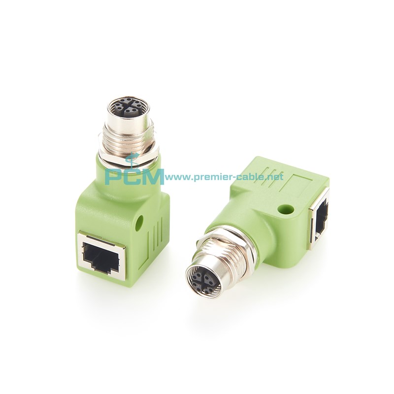M12转RJ45以太网延长接头四针八针X编码M12四芯八芯母头连接器