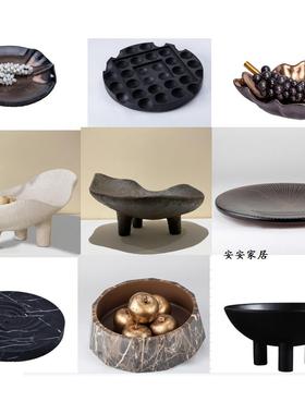 中式侘寂风复古果盘树脂托盘摆件样板房民宿酒店桌面软装饰品摆设
