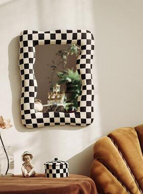 加安加丽网红黑白棋盘格梳妆桌化妆镜北欧玄关卧室卫生间装饰镜子