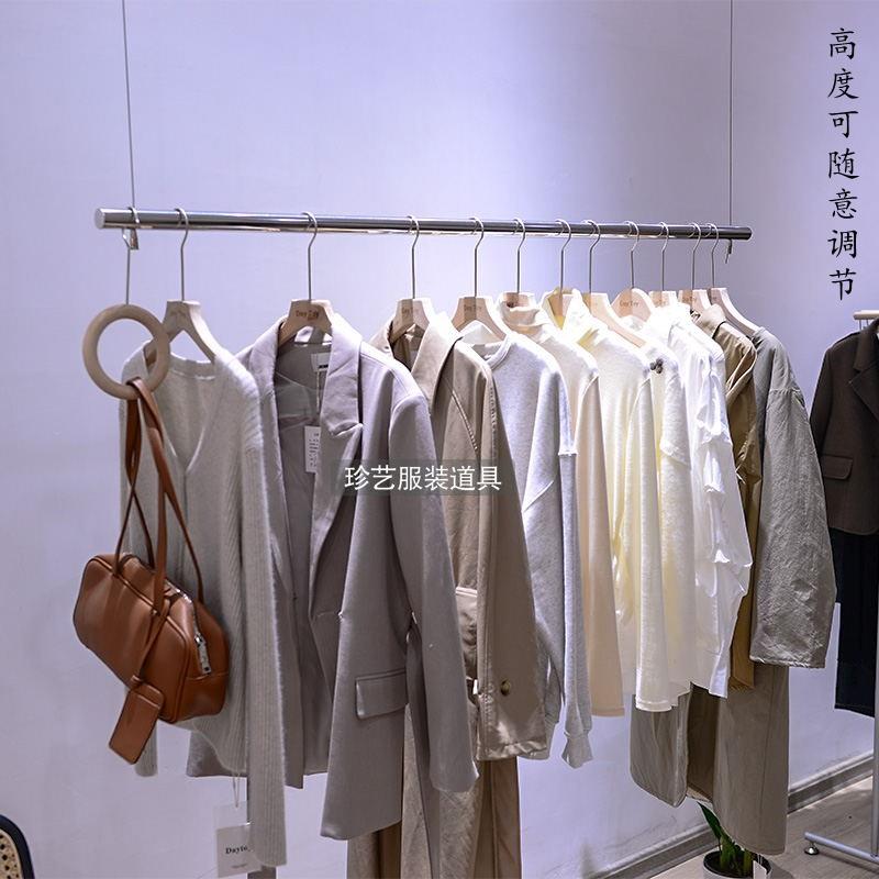 服装店展示架女装店不锈钢吊架挂婚纱钢丝绳吊杆橱窗可调节挂衣杆