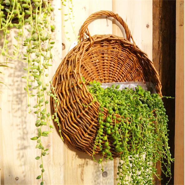 柳编编织花篮藤编花盆仿真植物墙挂吊篮墙上悬挂挂壁壁挂式花盆