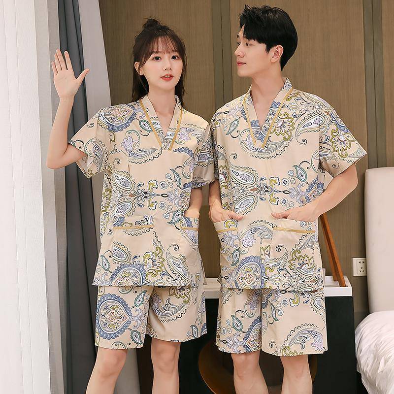 纯棉汗蒸服女新款大码套装足疗家居服睡衣按摩洗浴男款浴衣美容服