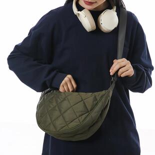 官单菱格绗缝斜挎包大容量休闲纯色包女单肩饺子尼龙女包时尚 轻便