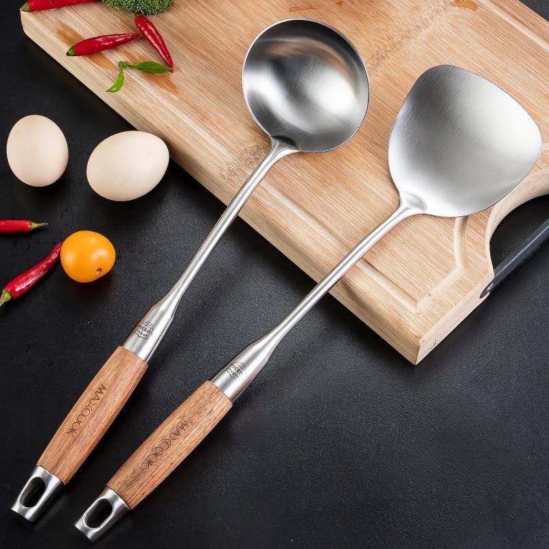 美厨304不锈钢锅铲家用厨房木质手柄隔热炒菜铲子厨具炒铲铲子