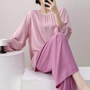 棉绸家居服夏天套装 人棉睡衣女春秋季 大码 长袖 简约高级感2025新款
