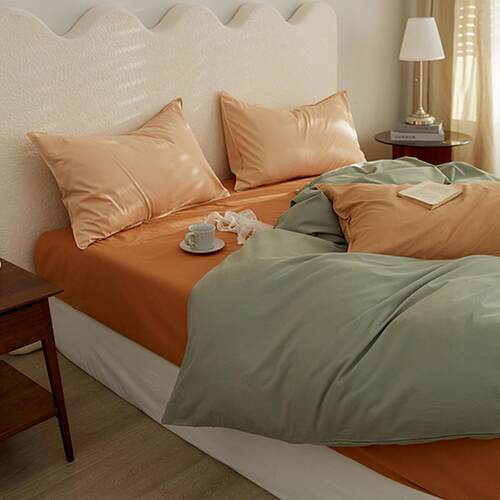 秋冬100支双拼混搭纯棉磨毛四件套简约加厚保暖素色全棉4件套