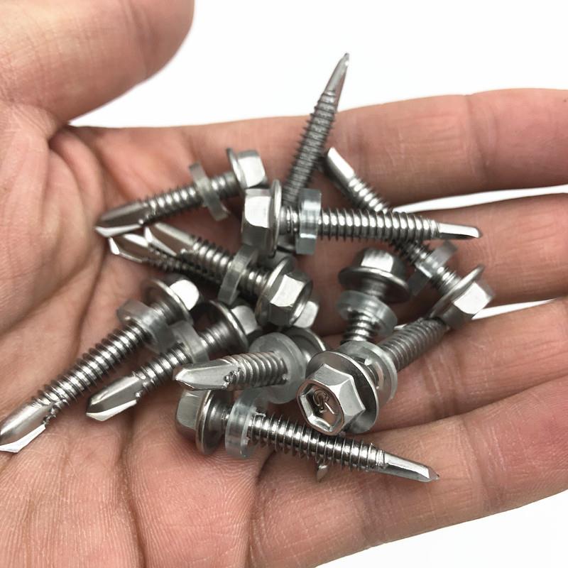 大量不锈钢六角钻尾丝外六角燕尾自攻自钻螺钉华司螺丝