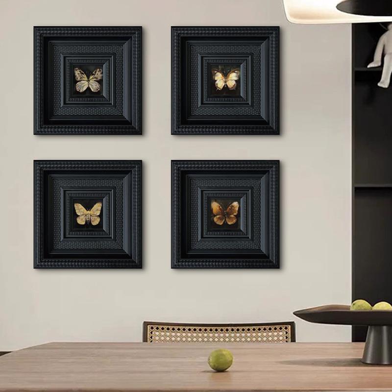 法式中古欧式客厅装饰画黑色花纹实木框美式古典蝴蝶挂画餐厅壁画