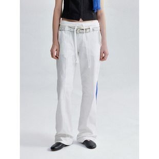 子 轻薄松紧抽绳腰头直桶裤 SoloForTwo 双腰拼接白色长绒棉休闲裤