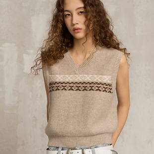 秋冬叠穿针织V领毛衣背心 羊毛无袖 SoloForTwo 反针北欧菱格马甲