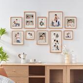 客厅沙发高级照片墙大尺寸实木相框挂墙组合儿童结婚照装 饰展示墙