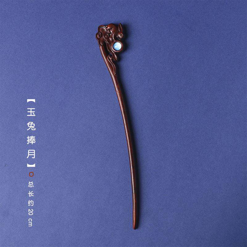 印度小叶紫檀发簪带珍珠现风发簪实木制作中式木簪创意饰品百搭