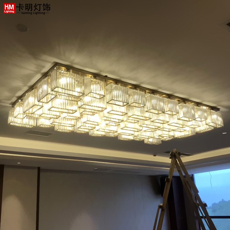 现货酒店KTV大厅新中式水晶吊灯简约现代轻奢别墅客厅不锈钢灯具