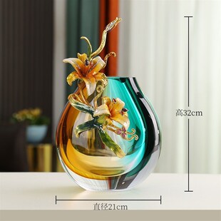 珐琅彩琉璃花瓶装饰品高端工艺品摆件客厅电视柜玄关柜装饰品高档
