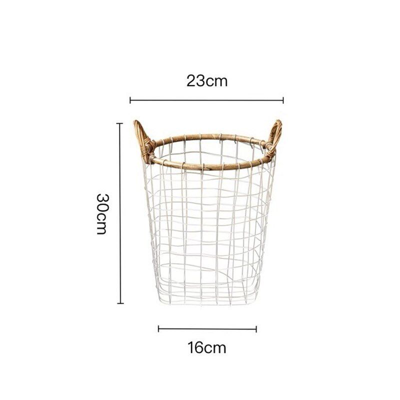 澈 复古铁艺网格收纳篮藤条编织水果面包储物铁径手提篮