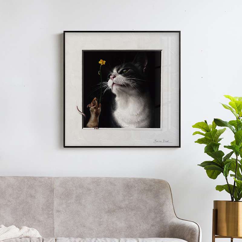 欧式古典动物猫咪老鼠空间视觉版画可爱温馨儿童房装饰画挂画墙画图片