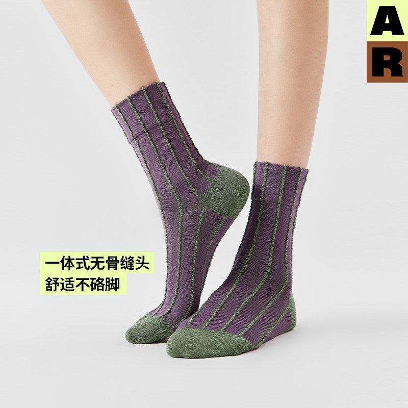 AR复古条纹短袜/2024春秋新款短款无骨袜设计感女袜子礼盒送礼物