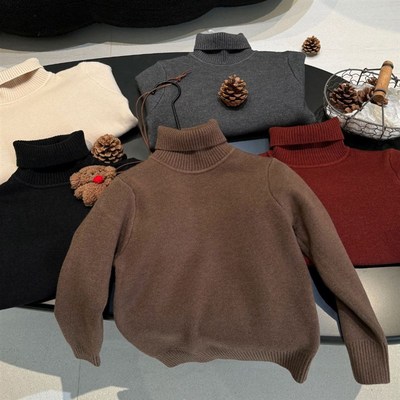 儿童毛衣2024新款男童秋冬高领针织衫宝宝洋气加厚内搭毛线打底衫