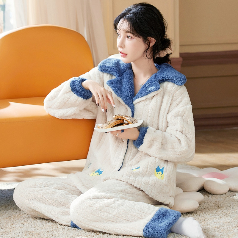 珊瑚绒睡衣女冬季长袖2022年新款法兰绒加厚加绒春秋天家居服套装