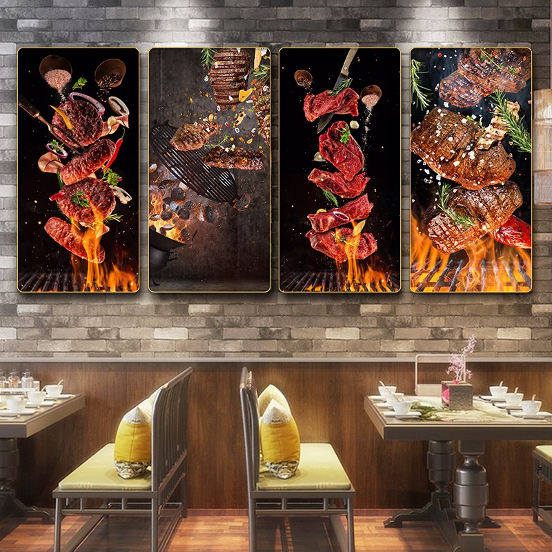 西餐厅牛排装饰画牛扒韩式美食个性创意餐厅挂画烤肉店墙壁画图片