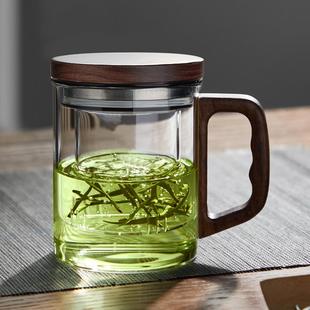 茶水分离杯办公室个人专用玻璃杯带把手家用水杯 忆壶茶泡茶杯男款