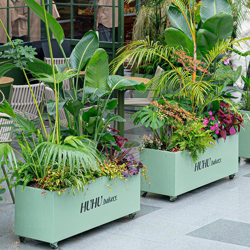 创意带滑轮可移动户外花箱围栏奶茶店铁艺金属花架种植箱花槽定制