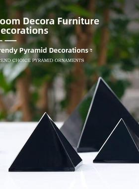 天然黑曜石金字塔饰品保真家庭办公室办公桌黑色水晶装饰三角水晶