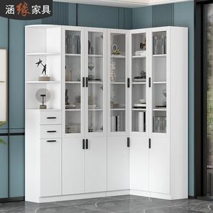 转角书柜带门置物架落地墙角文件柜现代简约客厅l型拐角书架7F38