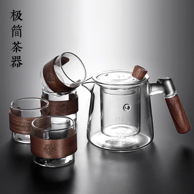 实木把大容量泡花茶壶玻璃茶水分离单壶家用煮茶器耐高温茶具套组