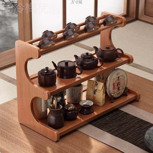 新EDW中式室桌面桌博古中式茶紫砂壶架展示收纳茶柜茶茶杯架子置