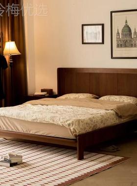 北胡桃木实木床格栅客厅欧卧室靠黑背框架小户型古风北美双NHL人