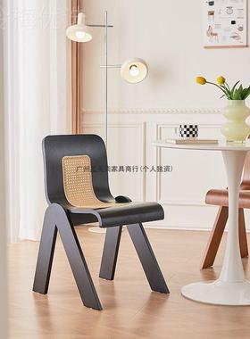 化中古轻藤编设计法奢式家用餐桌椅卧室LUA创意休闲椅复古梳妆椅