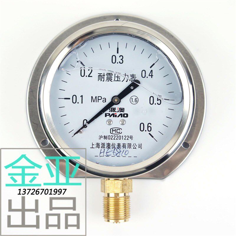 上海派奥YN100T 耐震 1.6/2.5/0.6/1MPA全规格压力表径向带边